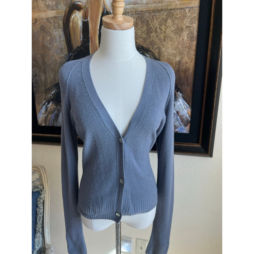NWT Vince. Blue Ribbed V-Neck Cardigan Sweater M wool cashmere